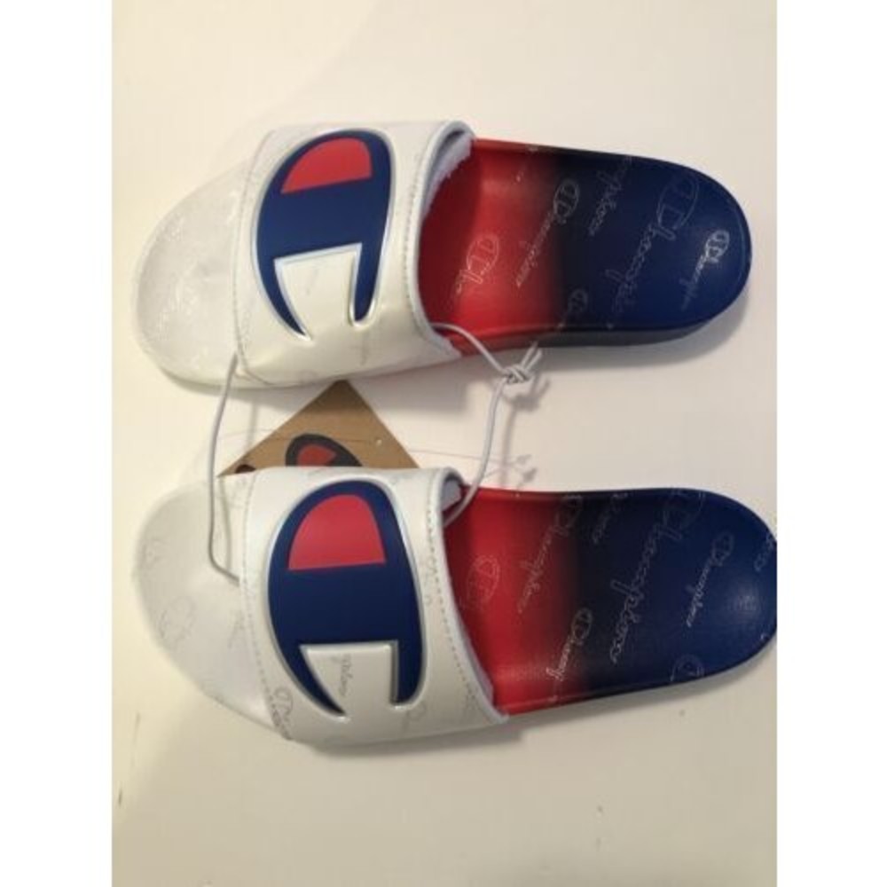 Champion IPO Fade White & Blue Slide Sandals Women's Size 9 : CP101388W